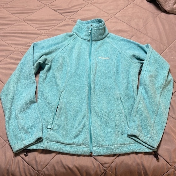 Columbia Turquoise Blue Zip Up Fleece Jacket Size Medium - Picture 2 of 10